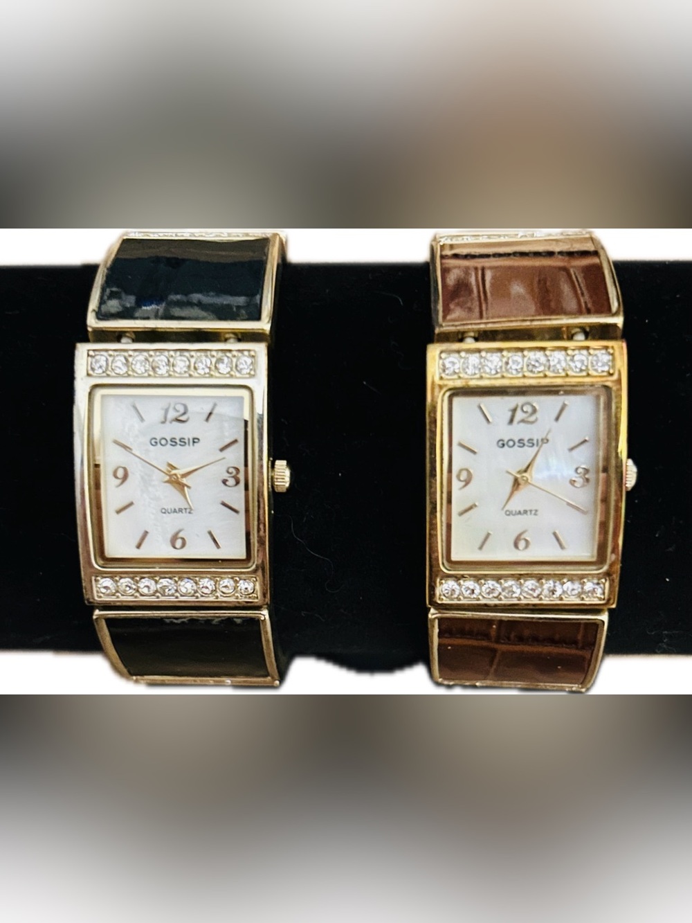2 Gossip Quartz Watches with Alligator-Grain Straps - Black & Brown